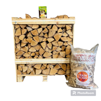 Kiln Dried Oak 10” Logs in Crate & FREE Jumbo bag kindling and box of Wood Wool Firelighters