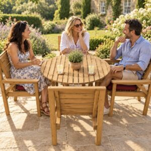 Patio Garden Set – 1.1 Metre Wooden Round Table & 4 Chairs