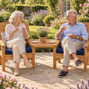 Garden Furniture Wooden Twin Chairs with Detachable Table