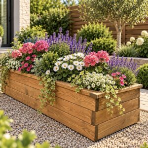 Small Wooden Trough Planter, 95x50x24 cm