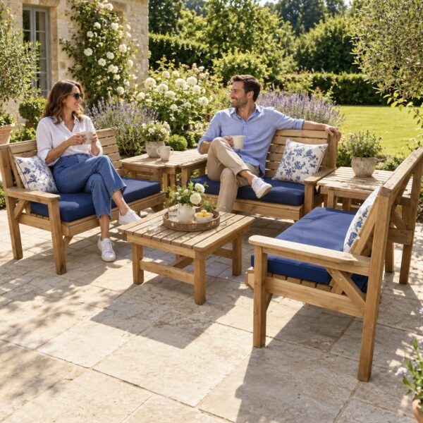 Handmade Full Corner Garden Furniture Set – 3 Benches & 3 Tables